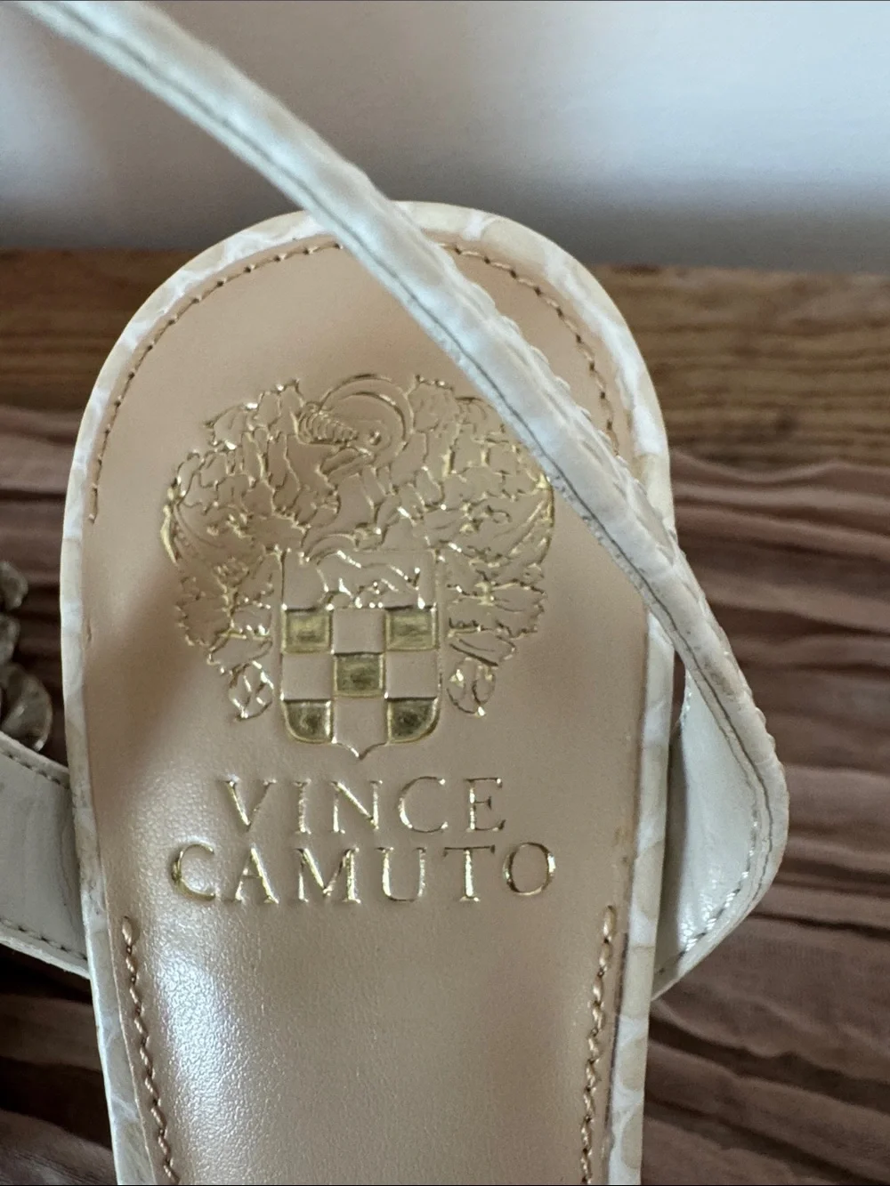 Vince Camuto Cream Croc-Embossed Platform Block Heels